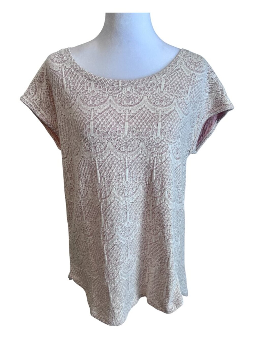 Jane and Delancey Lace Overlay Cap Sleeve Knit Top - Size M